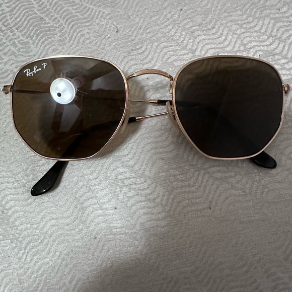 Ray-Ban Gold Hexagonal Sunglasses with Black Lenses - Picture 1 of 3